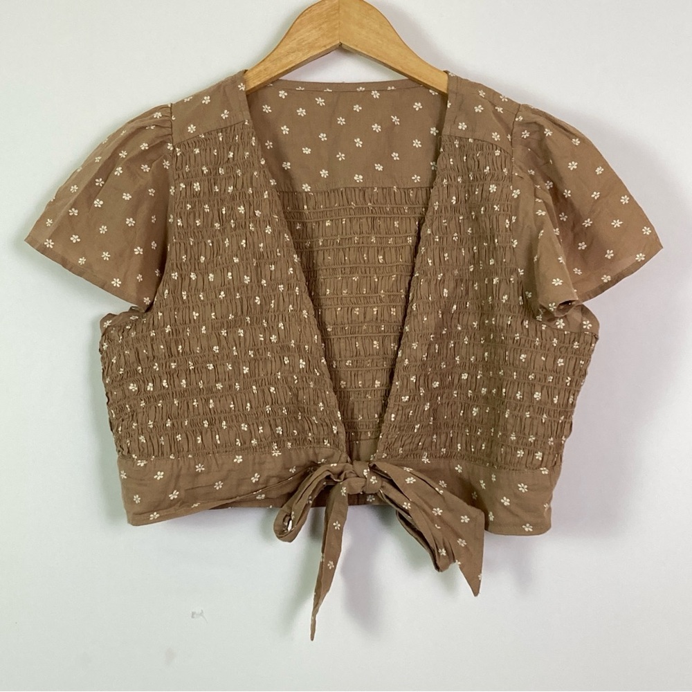 American Eagle Cropped Tank Top Brown Daisy Floral Size Lg